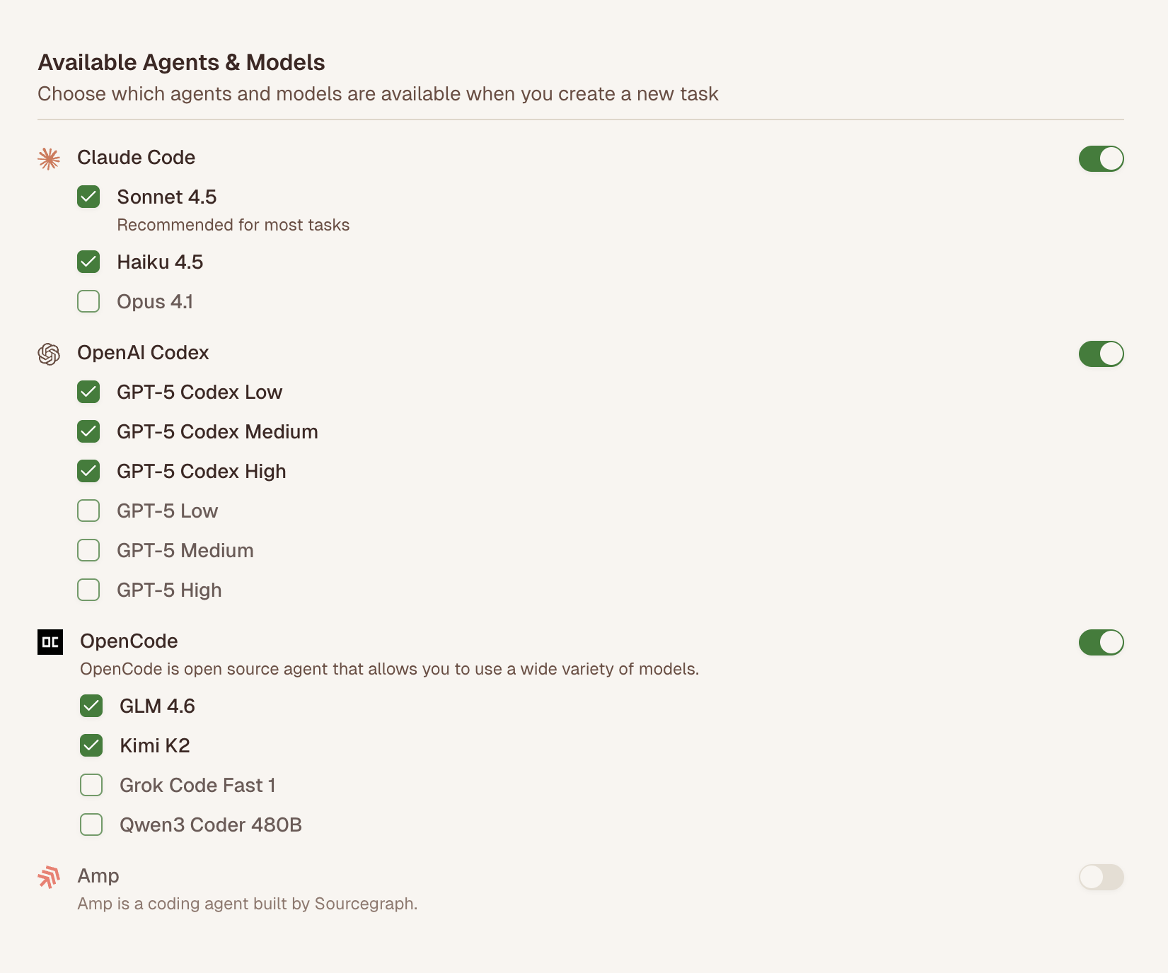 Agent settings